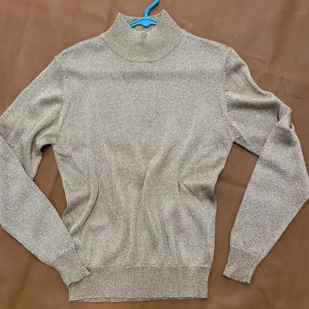 Vtg CACHE Gold Knit Mock Neck Sweater 90s